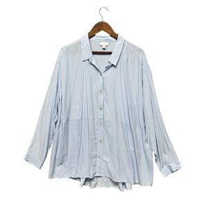 J.Jill Womens Plus Size‎ 2X Long Sleeve Button Up Top Tunic Blouse Stripe Office